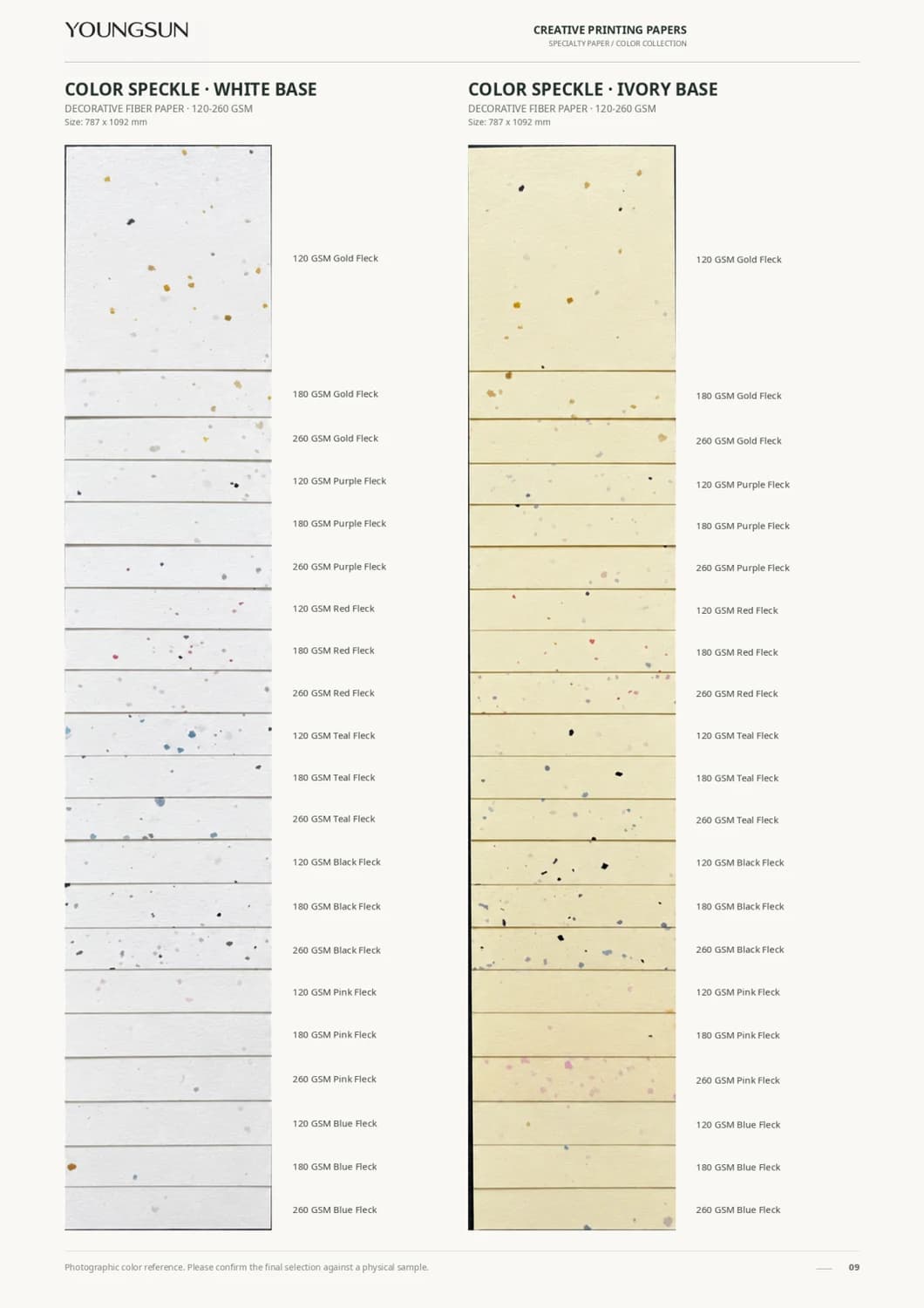 Color Flake Paper - White Base + Ivory Base sample page