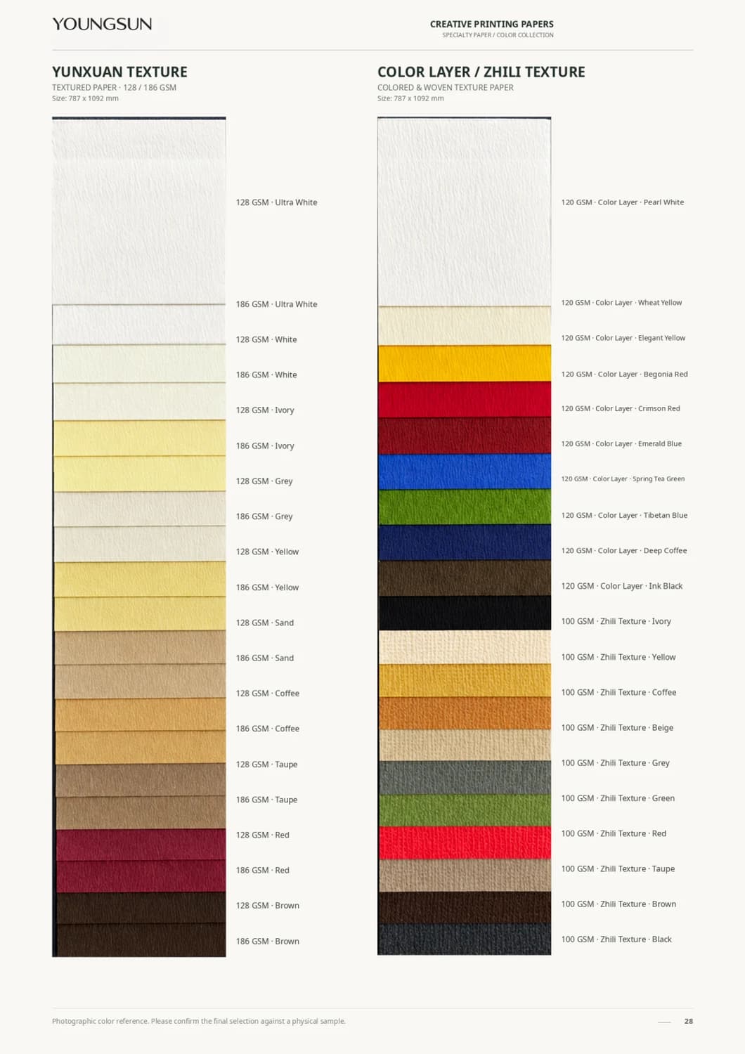 Yunxuan Textured Paper + Color Layer Paper + Zhili Woven Texture Paper sample page