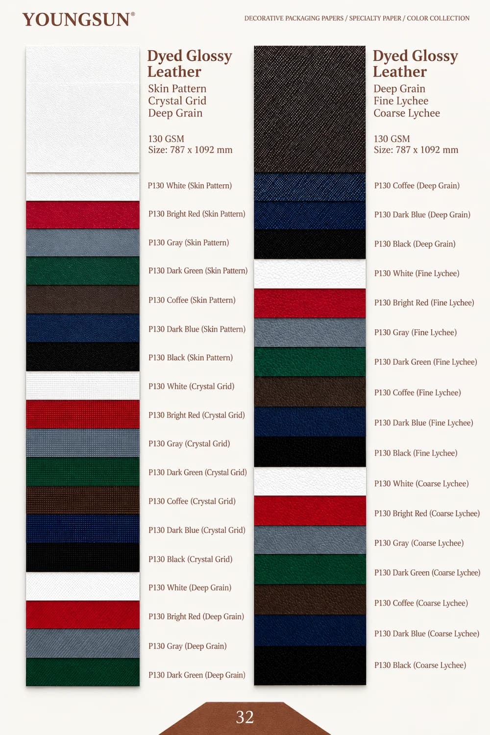Dyed Glossy Leather+Skin+Crystal Grid+Deep Grain+Fine Lychee+Coarse Lychee sample page